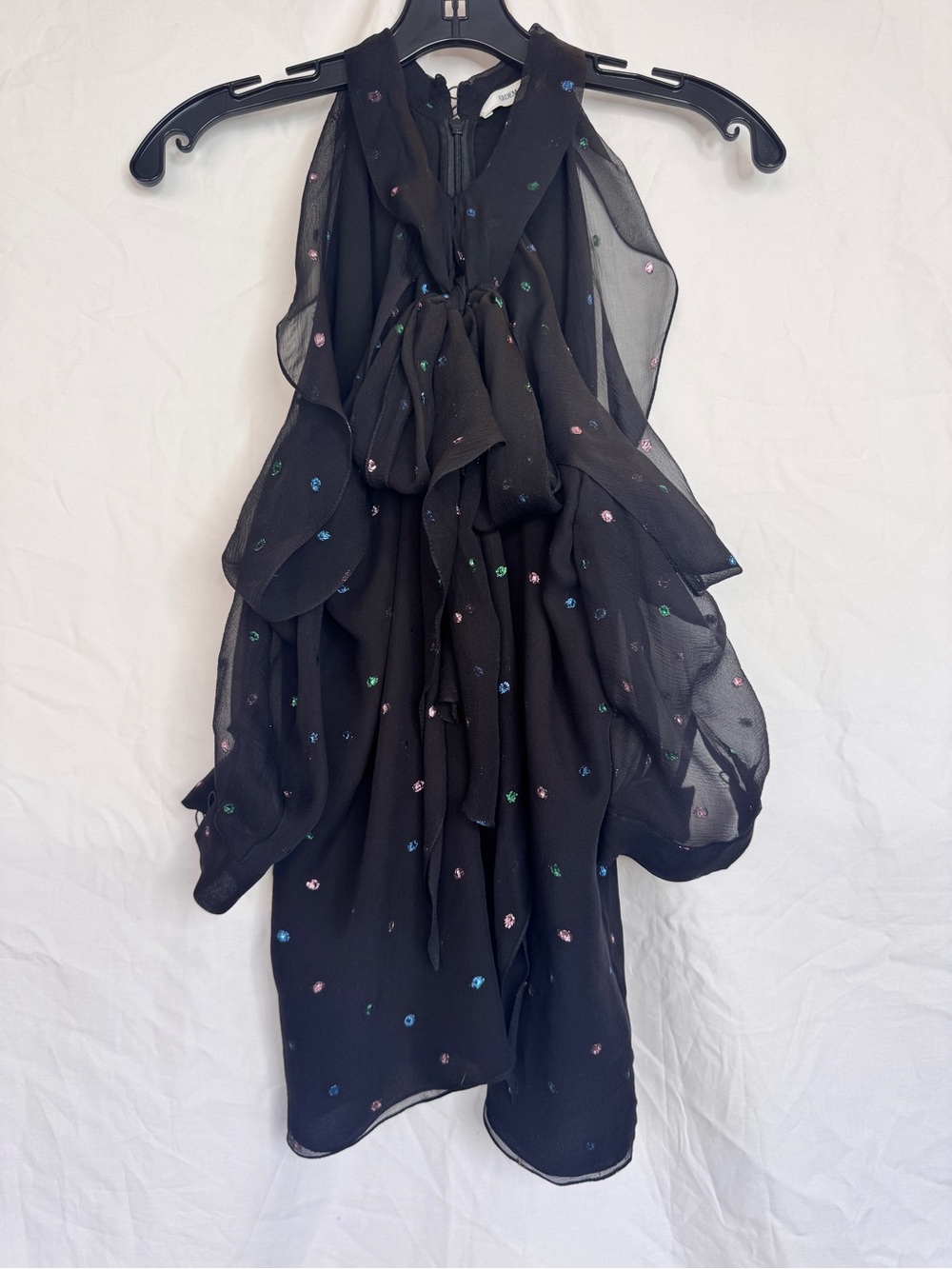 ERDEM Black Sheer Blouse with Subtle Shimmer Metallic Multi Color Dots - Picture 9 of 16